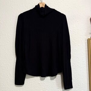 Free Poeple women's S Black Turtleneck‎ Top Ruched Long Sleeve Elegant Blouse